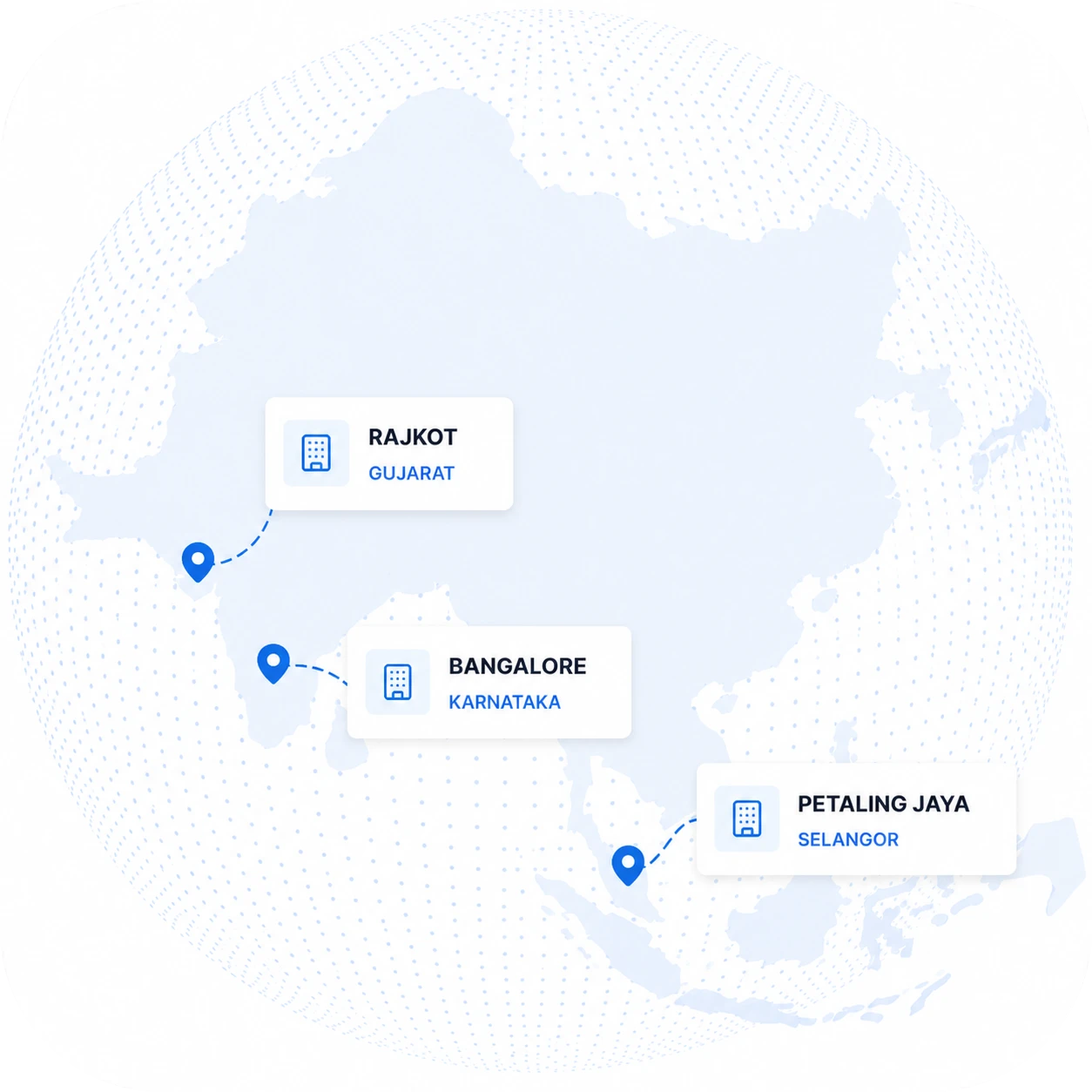 ADT office locations in Rajkot, Bangalore, and Petaling Jaya
